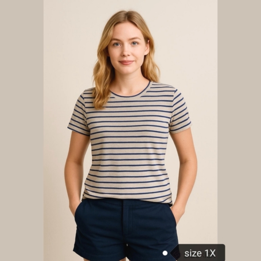 Carroll Reed Plus Size Top T-Shirt Navy Beige 1X